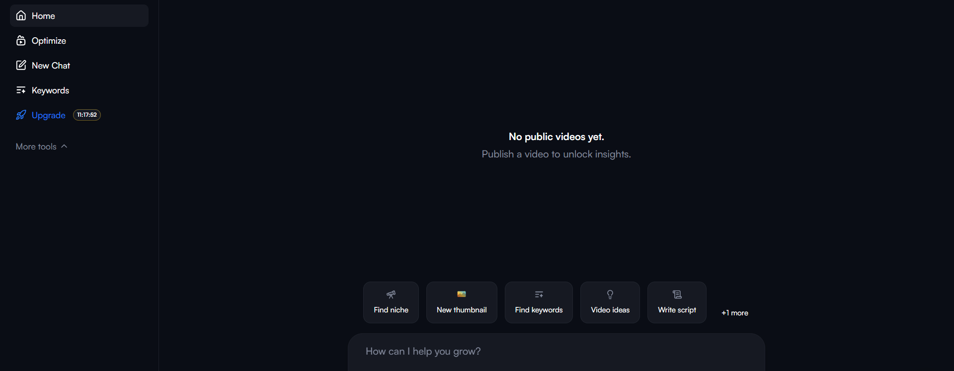 VidIQ platform homepage showing dashboard overview for youtube competitor analysis